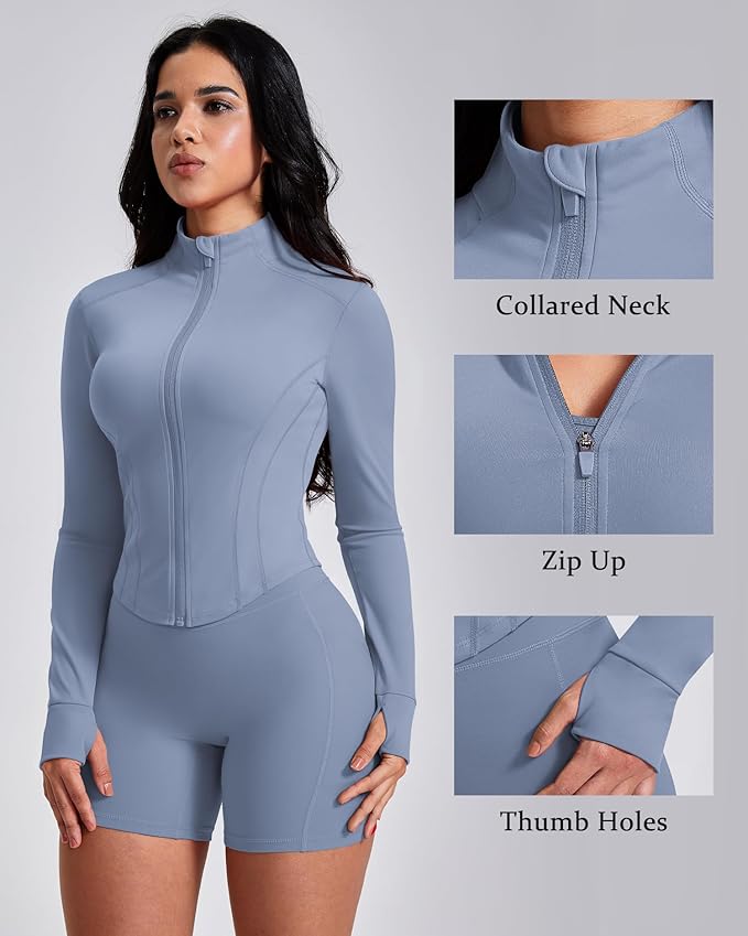 GYM RAINBOW Workout Jackets for Woman Lightweight Athletic Full Zip Running Jacket BBL Cropped Jackets Slim With Thumb Holes