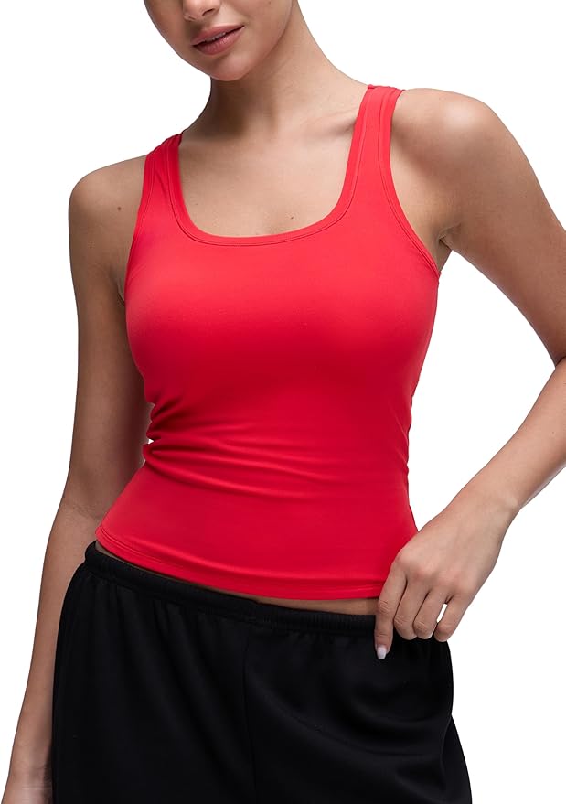 CRZ YOGA Softembrace Scoop Neck Tank Tops for Women - Casual Going Out Soft Double Lined Crop Basic Sleeveless Shirts