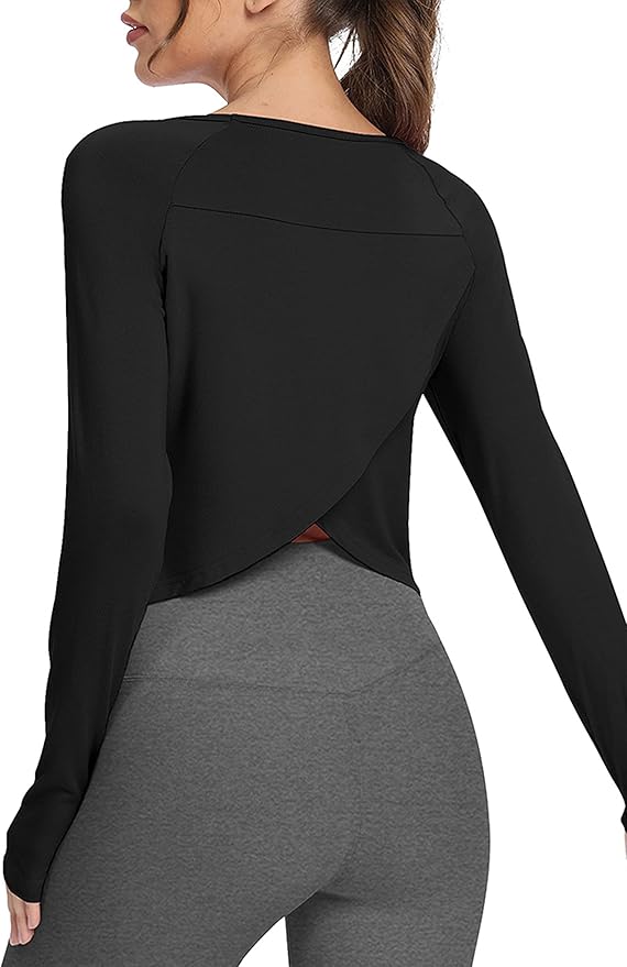 Bestisun Long Sleeve Athletic Workout Shirts Sports Yoga Gym Crop Tops for Women