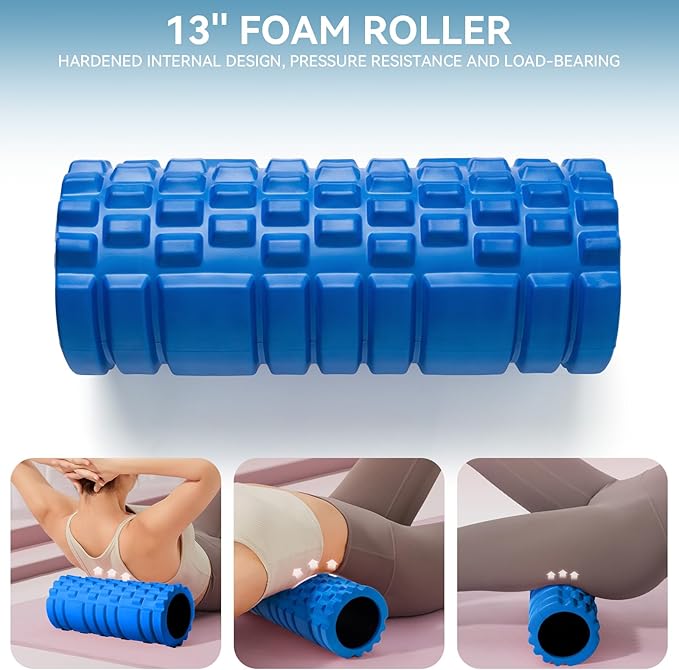 Krightlink 5 in 1 Foam Roller Set for Deep Tissue Muscle Massage, High Density Trigger Point Fitness Patented Exercise Foam Roller, Massage Roller, Massage Ball, Resistance Band, for Whole Body