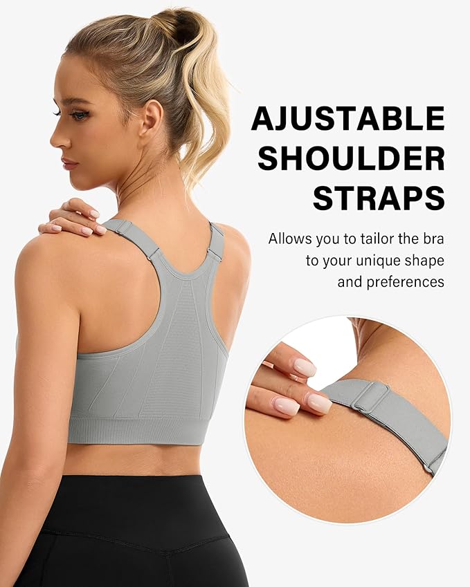 Women's Zip Front Sports Bra Wireless Post-Surgery Bra Active Yoga Sports Bras