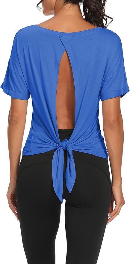 Bestisun Workout Tank Tops Open Back Yoga Exercise Shirts Tie Back Athletic Clothes for Women