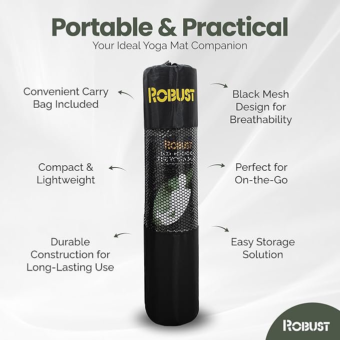 Robust Extra Thick Yoga Mat 1/4 & 1/3 & 2/5 Inch - Non Slip Exercise Mat with Alignment Lines, Carrying Strap, TPE Eco-Friendly Material for Knee Support, Sweat-Proof 72" x 24" for Women & Men