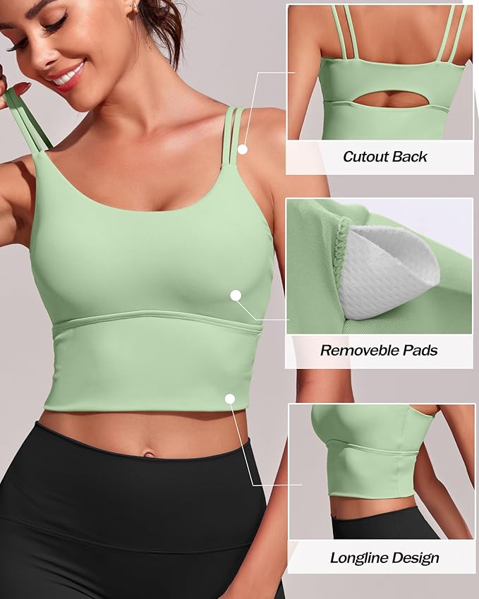 Everrysea Sports Bras for Women High Support Longline Workout Tank Tops Built in Bra Strappy Yoga Padded Crop Top