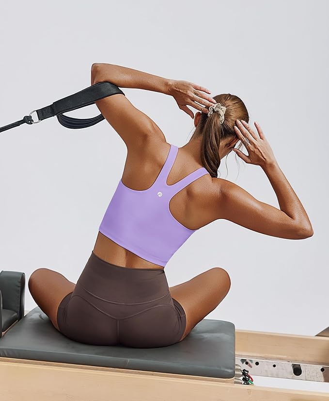 PINSPARK Women Sports Bra High Neck Racerback Workout Crop Tank Top Longline Padded Yoga Tops with Built in Pads