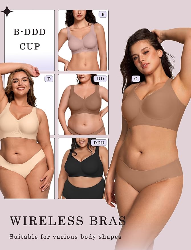 OEAK Womens Wireless Jelly Bra Plus Size Supportive Seamless Bras Full Coverage Push Up Comfortable No Underwire Tshirt Bras