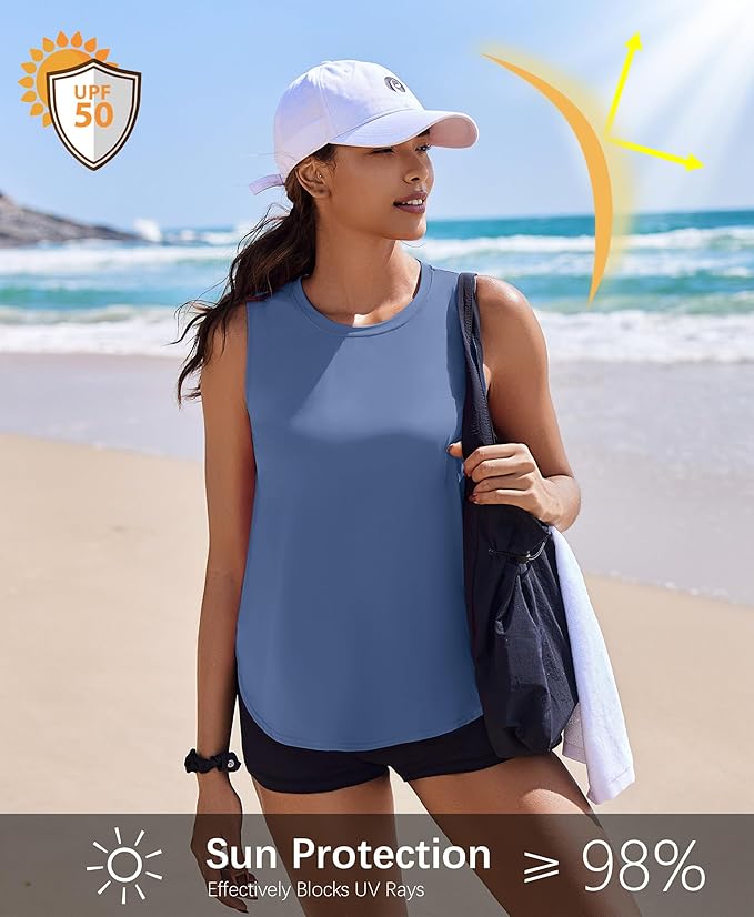 PINSPARK Workout Tank Tops Woman UPF 50+ Yoga Tanks Quick Dry Sleeveless Gym Shirts with Side Slits Loose Fit Athletic Top