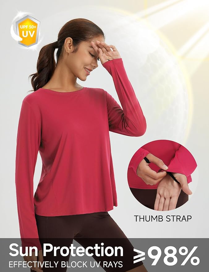 baleaf Women's Running Sun Shirts Long Sleeve UPF 50+ Workout Tops UV Athletic Split Back Quick Dry Lightweight