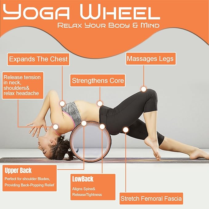High Density PU Rubber Yoga Wheel for Stretching and Flexibility to Help Back Aches and Tension, Tear, Flexible Roller Designed, Extend Premium Back Roller