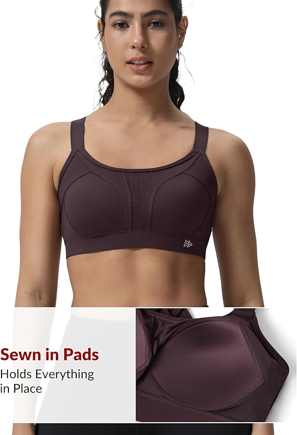 Yvette Sports Bra High Impact Adjustable Criss Cross Back, Full Support for Large Bust No Bounce