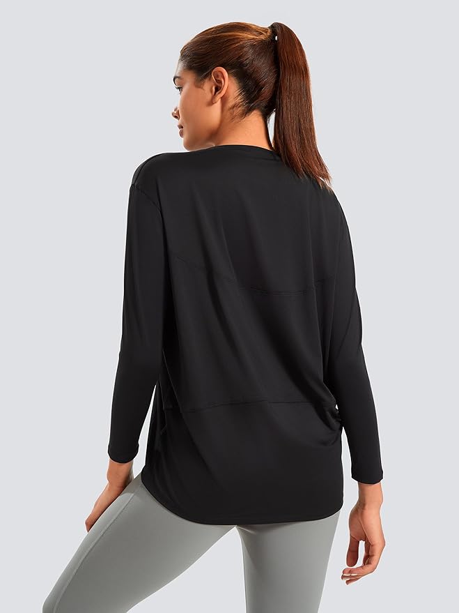 JOYSPELS Ice Silk Boat Neck Long Sleeve Workout Tops for Women Loose Fit Athletic Running Gym Yoga Shirts