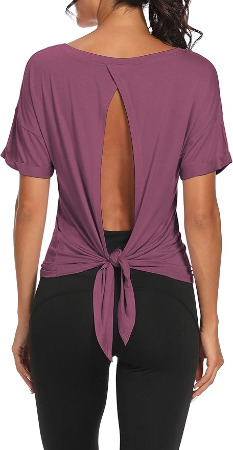 Bestisun Workout Tank Tops Open Back Yoga Exercise Shirts Tie Back Athletic Clothes for Women