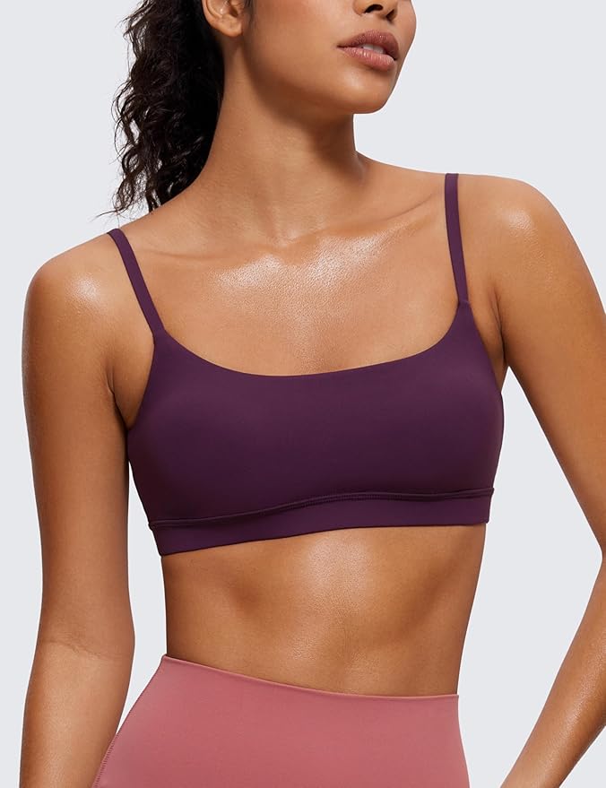 CRZ YOGA Butterluxe Adjustable Spaghetti Strap Sports Bras for Women - Scoop Neck Wireless Padded Yoga Workout Crop Top