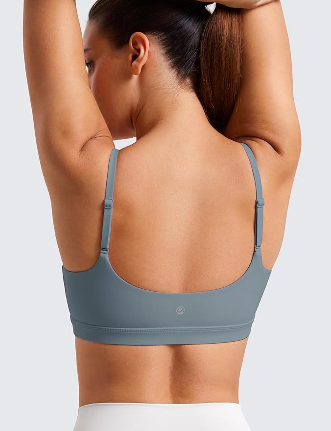 CRZ YOGA Butterluxe Adjustable Spaghetti Strap Sports Bras for Women - Scoop Neck Wireless Padded Yoga Workout Crop Top