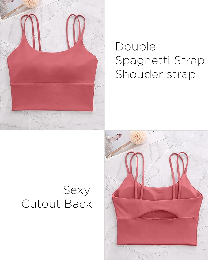 Everrysea Sports Bras for Women High Support Longline Workout Tank Tops Built in Bra Strappy Yoga Padded Crop Top