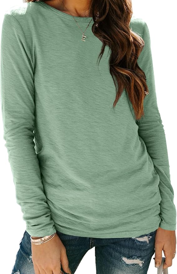 AUTOMET Women‘s Basic Long Sleeve Crewneck, Plus Size Winter & Spring Top, Casual Fall Tee for Teacher & Everyday Outfits