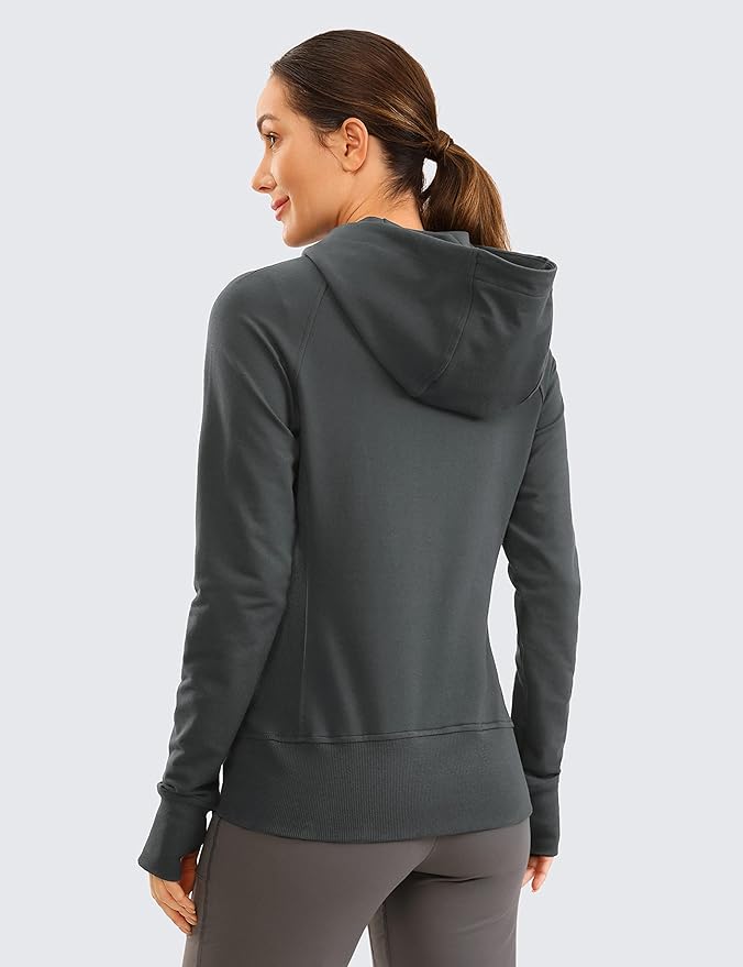 CRZ YOGA Women's Full Zip Hooded Sweatshirts Workout Sweat Jackets Slim Fit Running Track Hoodies with Thumbholes