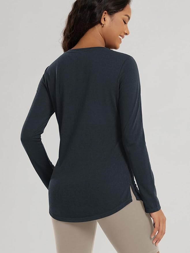 ODODOS Women's Long Sleeve Tunic Top - Ultralight Soft Breathable Side Slit Basic Tee Yoga Workout T-Shirt