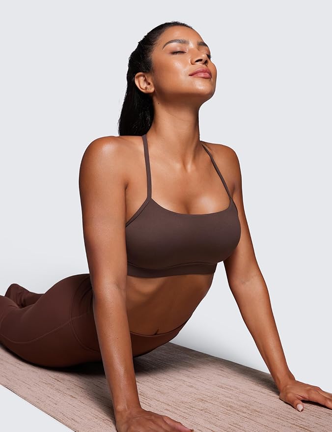 CRZ YOGA Butterluxe Y Back Sports Bras for Women - Padded Racerback Low Impact Spaghetti Thin Strap Workout Yoga Top