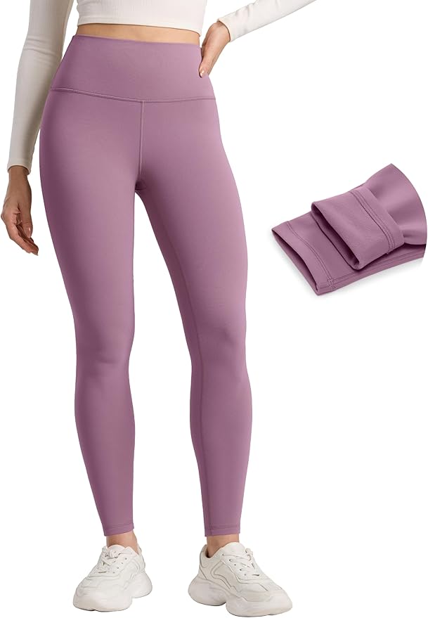 CRZ YOGA Matte Thermal Fleece Lined Leggings 28'' - Casual Lounge Workout Womens Yoga Full Length Pants Winter Warm