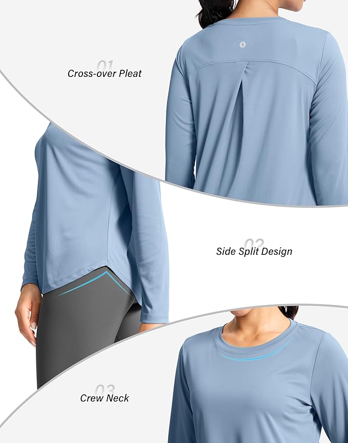 SANTINY Lightweight Long Sleeve Workout Tops for Women Breathable Gym Yoga Athletic Running Hiking Top UPF 50+ Sun Shirts