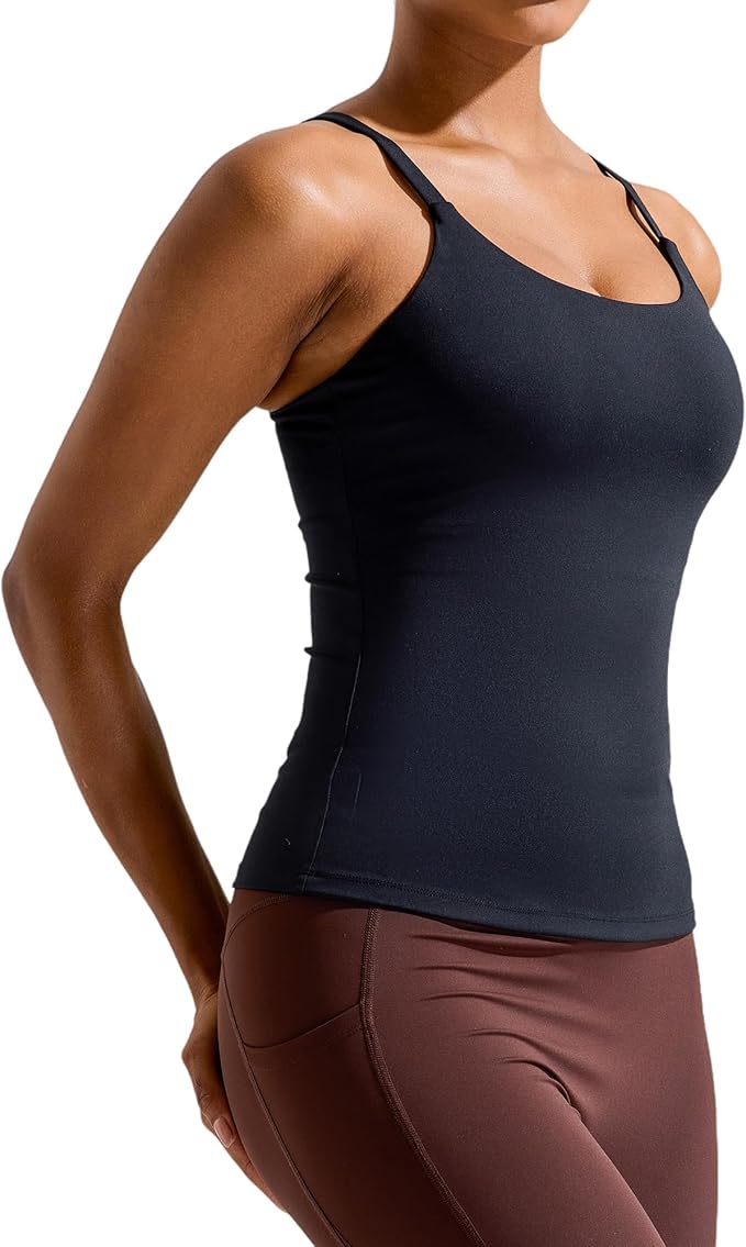 RUNNING GIRL Yoga Tank Tops for Women Built in Shelf Bra B/C Cups Strappy Back Activewear Workout Compression Tops