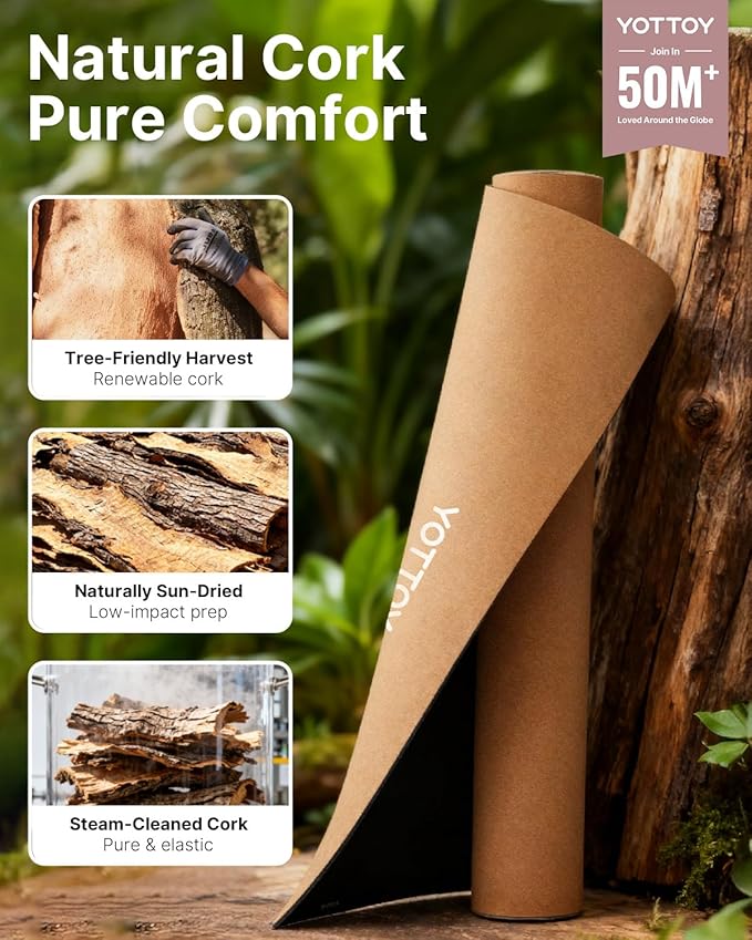YOTTOY Yoga Mat,Non-Slip Hot Yoga Mat with Anti-Tear Design and Friendly Natural Rubber Mat with Strap and Bag