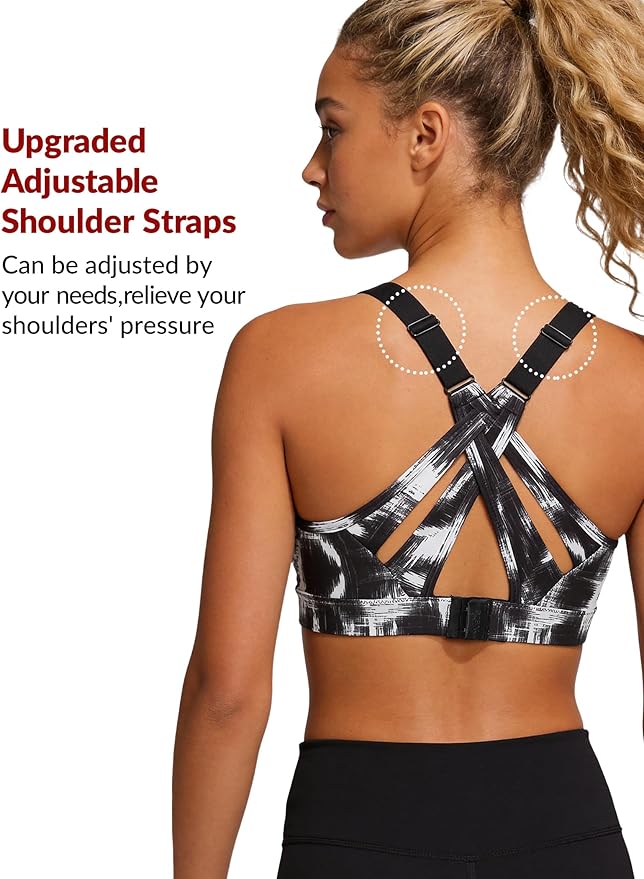 Yvette Sports Bra High Impact Adjustable Criss Cross Back, Full Support for Large Bust No Bounce