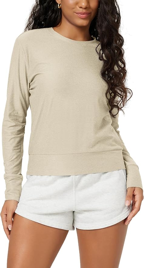 ODODOS Women's Long Sleeve Crewneck Tee - Ultra-Soft odSTRATUM Tech Performance T-Shirts UPF 50+ Daily Pullover Tops