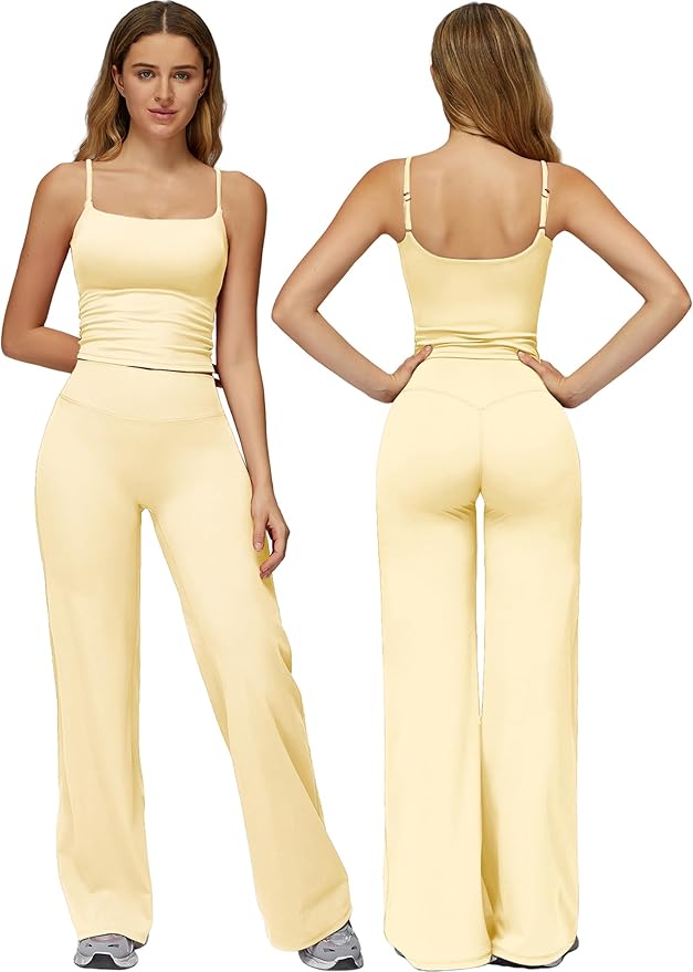 ABOCIW Womens Workout Sets 2 Piece Spaghetti Straps Crop Top Straight Leg Yoga Pants Yoga Pilates Outfits