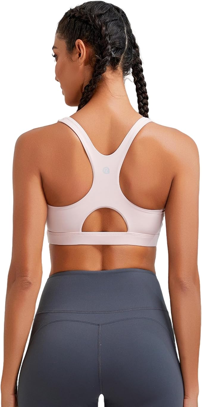RUNNING GIRL Sports Bras for Women High Support,Racerback High Impact Grey Sports Bra Moulded Cup Workout Bra Push up