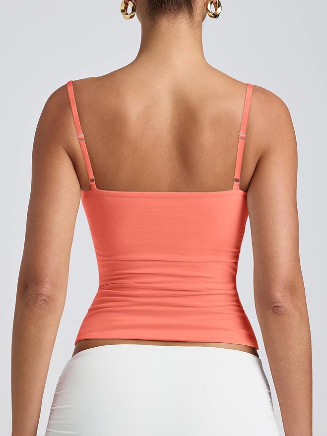 PINKMSTYLE Women's Basic Double Lined Scoop Neck Tank Tops Adjustable Cami Tank Summer Sleeveless Tops