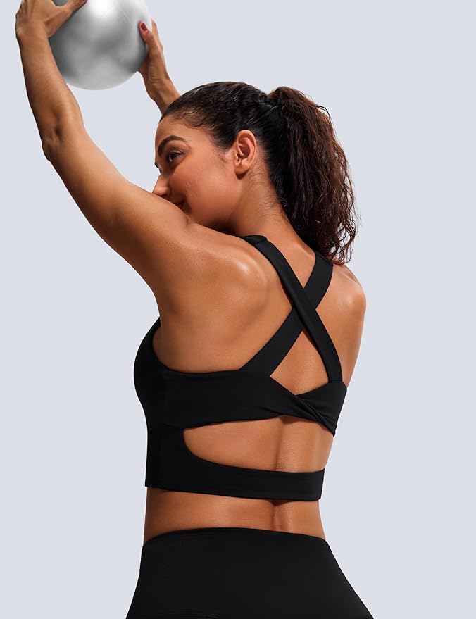 Sports Bras for Women Criss-Cross Back Padded Workout Tank Tops Medium Support Crop Tops for Women