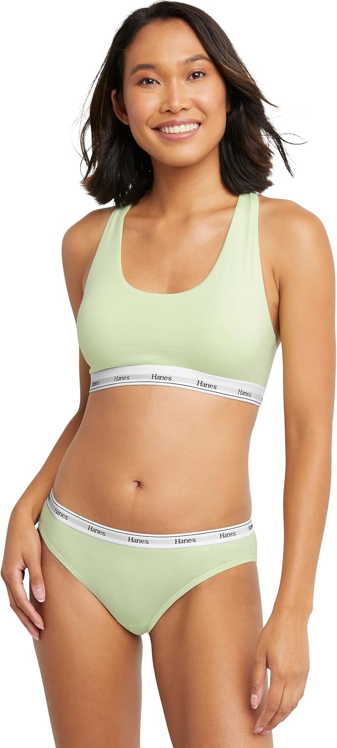 Hanes Women's Originals Racerback Bralette Pack, Breathable Stretch Cotton Bras, 2-Pack