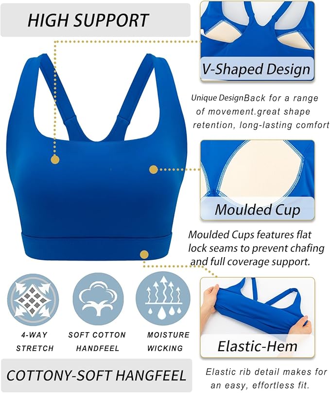 RUNNING GIRL Sports Bra for Women, Molded Cup High Impact Sports Bras for Women with Sewn in Pads