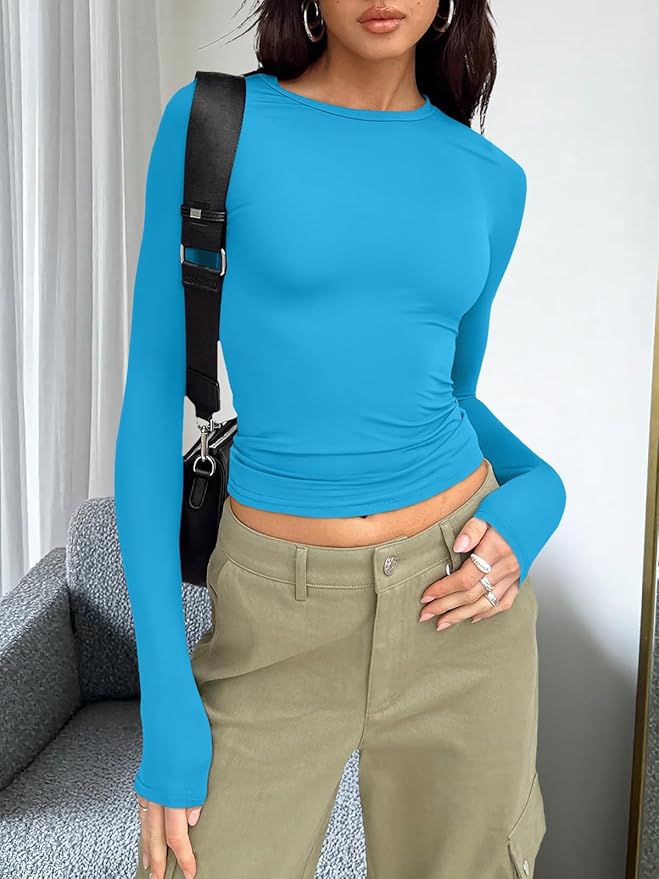 Trendy Queen Womens Long Sleeve T Shirts Fall Fashion 2026 Basic Crop Tops Going Out Outfits Y2k Clothes