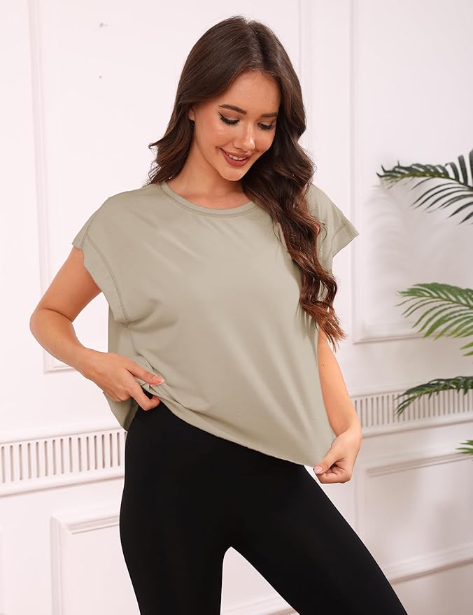 Kumufenc Women Short Sleeve Workout Shirts Open Back Tops Casual Yoga Y2k Athletic Gym Slouchy Crop Running Tees