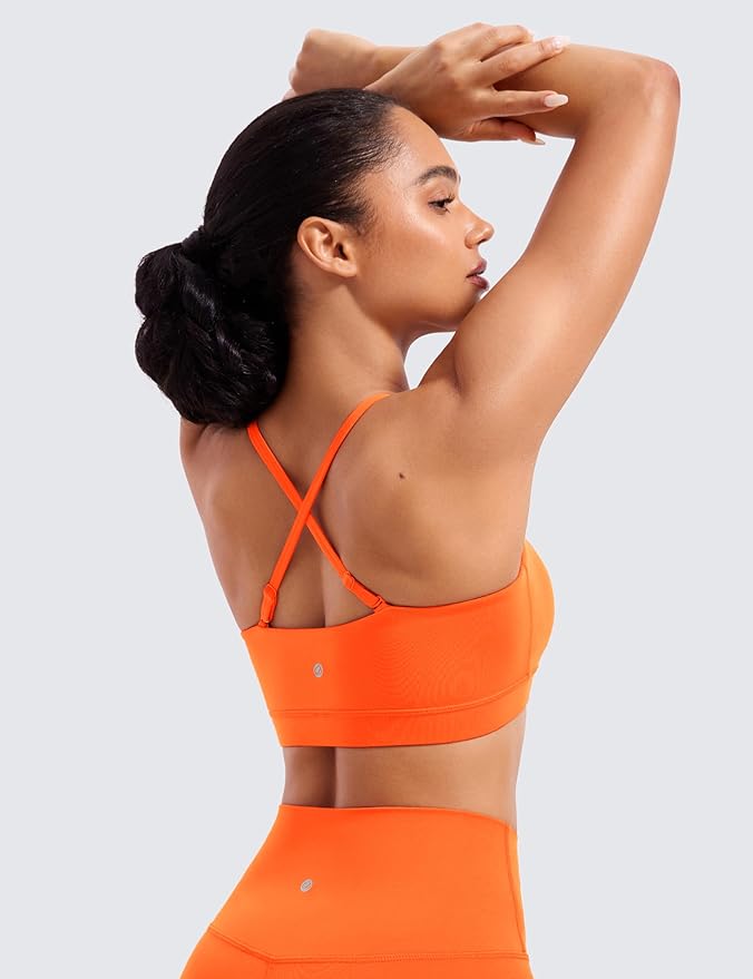 CRZ YOGA Butterluxe Womens Adjustable Spaghetti Thin Strap Sports Bra - Padded Wireless Square Neck Workout Yoga Clothes