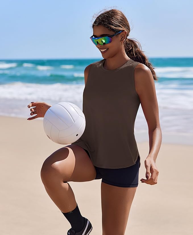 PINSPARK Workout Tank Tops Woman UPF 50+ Yoga Tanks Quick Dry Sleeveless Gym Shirts with Side Slits Loose Fit Athletic Top