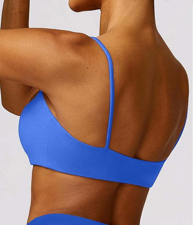 Comper Women's Sports Bra with Thin Straps Stretchy Wirefree Workout Bras Lightweight Workouts Bralette with Removable Pads