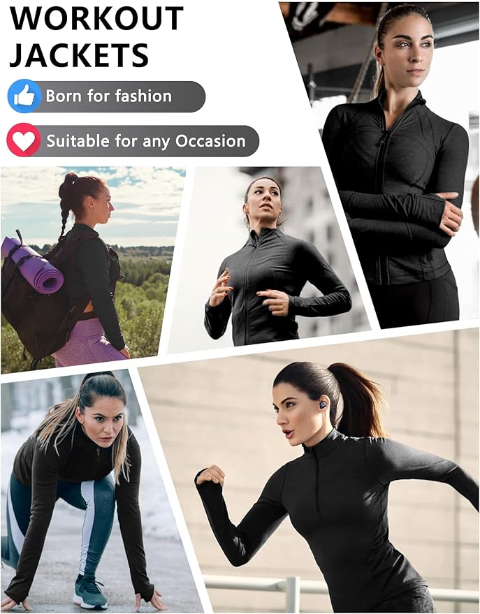 Dalavch 3 Pack Womens Cropped Full Zip up Workout Jacket Slim Fit Running Athletic Gym Yoga Sports Jacket with Thumb Holes
