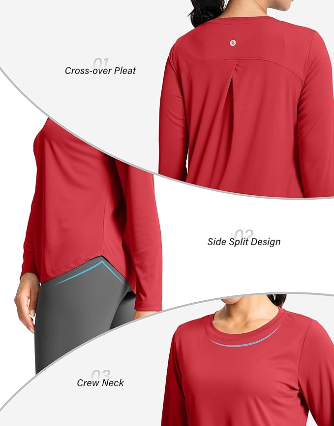 SANTINY Lightweight Long Sleeve Workout Tops for Women Breathable Gym Yoga Athletic Running Hiking Top UPF 50+ Sun Shirts