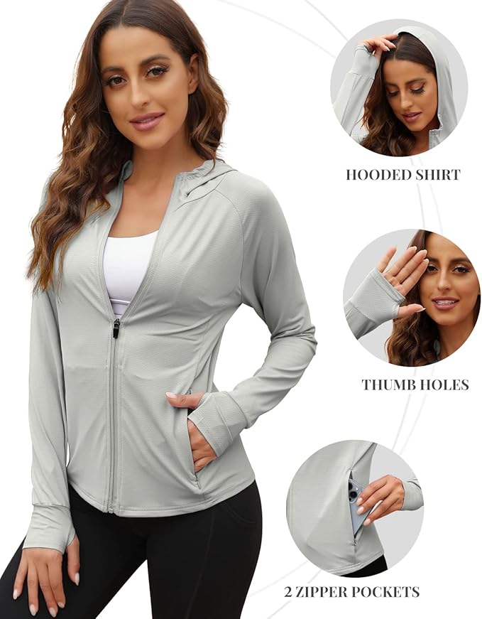We1Fit Women's UPF 50+ Sun Protection Jacket Hoodie Sun Shirts Hiking Running Athletic Shirt
