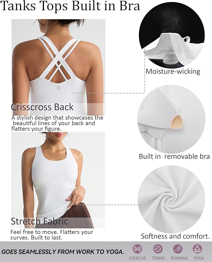 RUNNING GIRL Tank top with Built in Bra for Women,Compression Shirts Crisscross Back Workout Yoga Tops