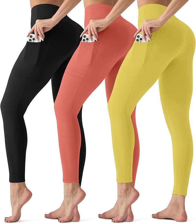 3 Pack Leggings with Pockets for Women,Butt Lift High Waisted Tummy Control Workout Yoga Pants Reg & Plus Size