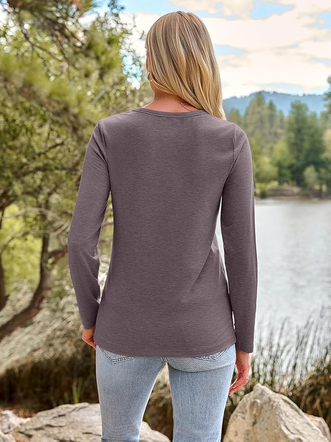 AUTOMET Women‘s Basic Long Sleeve Crewneck, Plus Size Winter & Spring Top, Casual Fall Tee for Teacher & Everyday Outfits