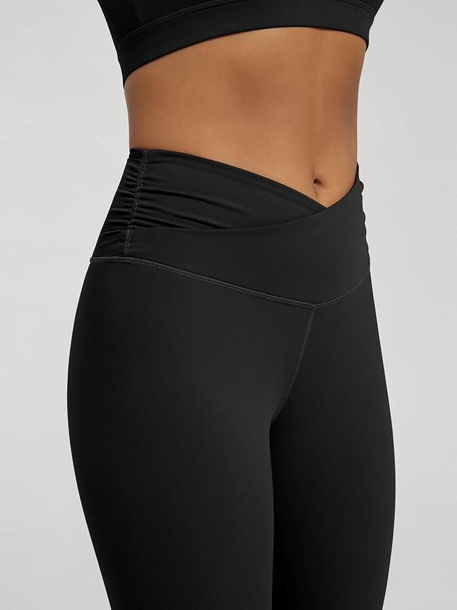 ODODOS Women's Cross Waist Yoga Leggings with Inner Pocket, 23"/25"/28" Gathered Crossover Workout Yoga Pants