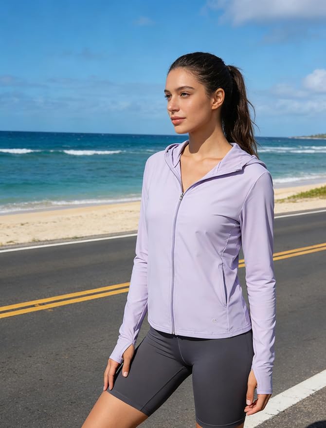 Women's UPF 50+ Sun Protection Hoodie Jacket with Pockets Lightweight Zip Up Sun Cover Up Shirt Athletic Jacket