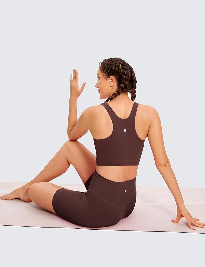 CRZ YOGA Butterluxe High Neck Crop Tank Tops for Women - Racerback Padded Longline Sports Bras Workout