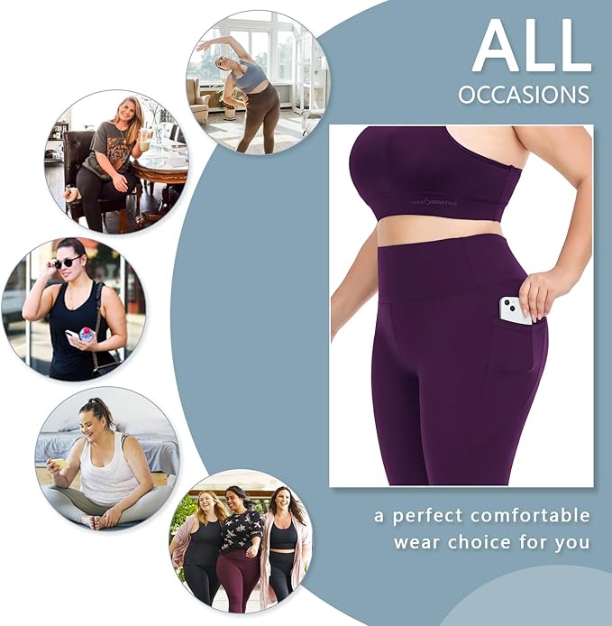 Plus Size Leggings for Women with Pockets-Stretchy XL-5XL Yoga Pants Tummy Control High Waist Workout Leggings